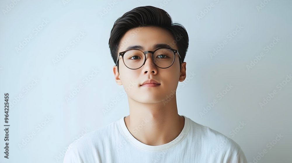 Confident and Composed Asian Man in Casual Attire with Relaxed Expression on White Background Confident and Composed Asian Man in Casual Attire with Relaxed Expression on White Background