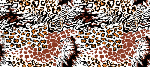 Seamless patchwork pattern. Hand draw animals pattern in vector. Tribal animals collage pattern.