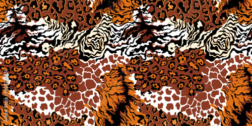 Seamless patchwork pattern. Hand draw animals pattern in vector. Tribal animals collage pattern.