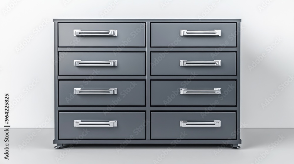 Modern grey drawer unit standing in an empty room Modern grey drawer unit standing in an empty room