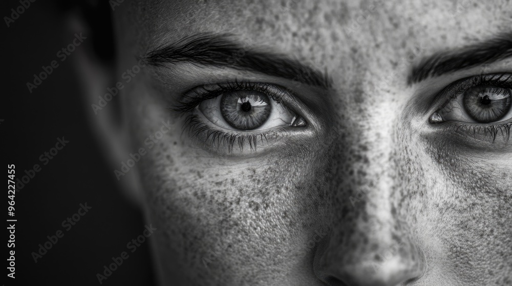 Naklejka premium A woman with a very dark eye and a very light skin