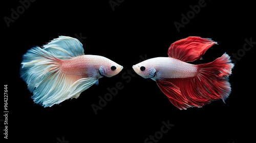 Two betta fish, siamese fighting fish Halfmoon betta 