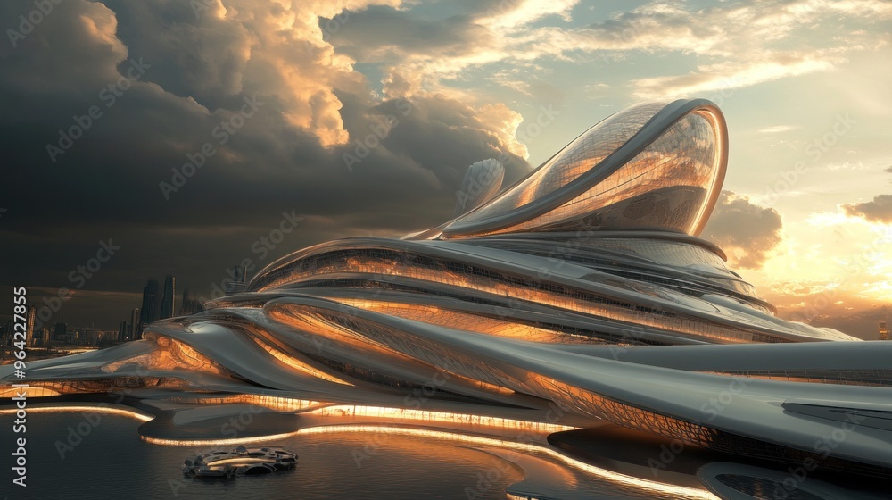 Obraz premium Futuristic Architecture in Golden Sunset