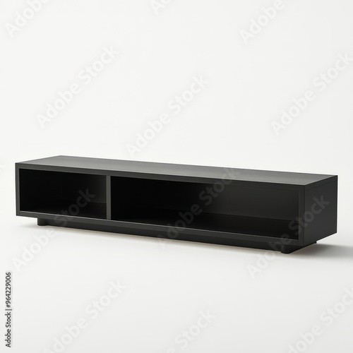 Matte Black IKEA TV Console with Open Compartments - Minimalist Design