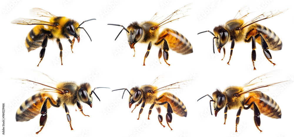 Vibrant Bee in Mid-Flight Isolated on Transparent Background, PNG file, Vibrant Bee in Mid-Flight Isolated on Transparent Background, PNG file,