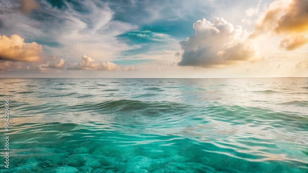 Serene ocean view with gentle waves and dramatic clouds. Serene ocean view with gentle waves and dramatic clouds.