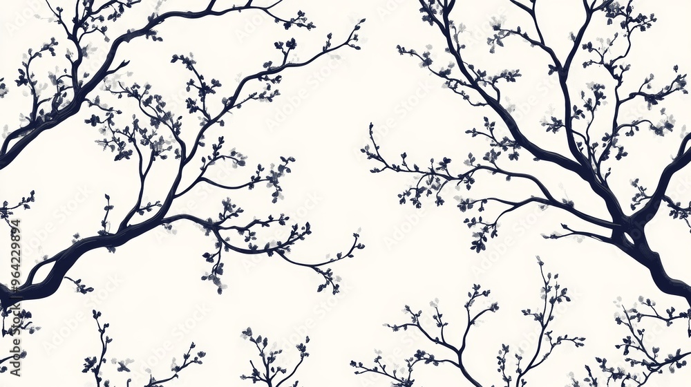Obraz premium Floral pattern featuring tree branches in seamless design for elegant backgrounds.