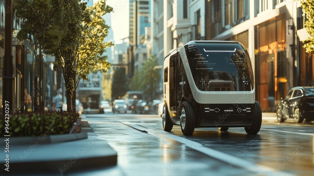 Fototapeta premium Autonomous Vehicle Driving on a City Street