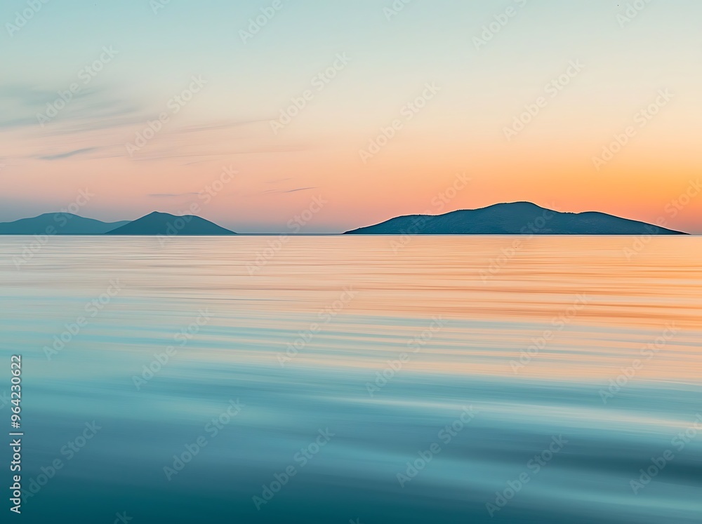 Serene Sunset Over Calm Waters and Distant Islands Serene Sunset Over Calm Waters and Distant Islands