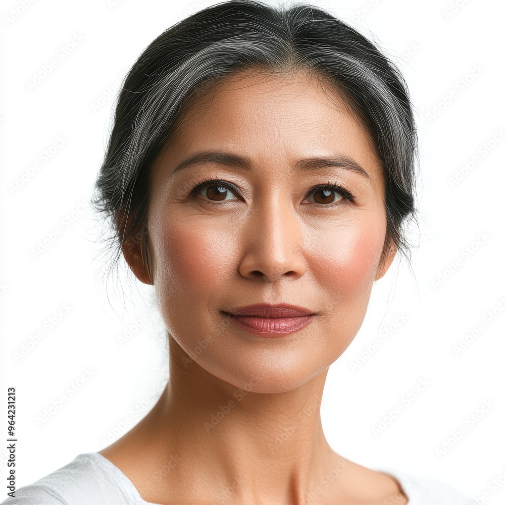 Obraz premium Radiant Beauty: 45-Year-Old Asian Woman with Flawless Skin