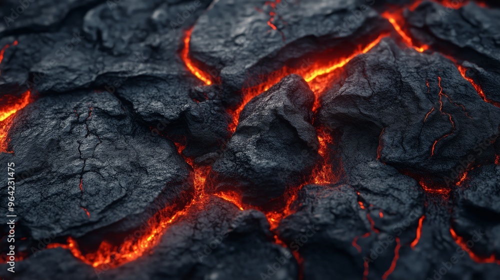 A dark and rugged lava background with glowing red cracks. A dark and rugged lava background with glowing red cracks.