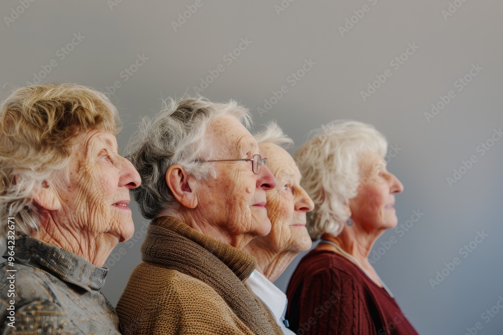 A group of elderly individuals stands side by side in profile, evoking a sense of unity, wisdom, and shared experiences through the passage of time. A group of elderly individuals stands side by side in profile, evoking a sense of unity, wisdom, and shared experiences through the passage of time.