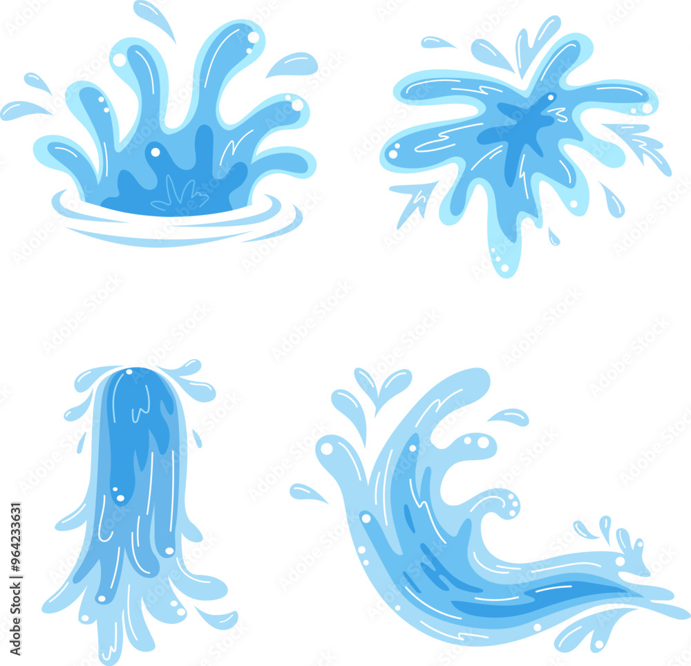 Water splash collection in flat style
