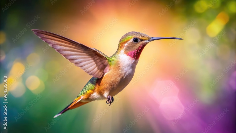 An Ethereal Hummingbird With An Outline Of Thin Lines, Hovering Gracefully In A Blurry Background An Ethereal Hummingbird With An Outline Of Thin Lines, Hovering Gracefully In A Blurry Background