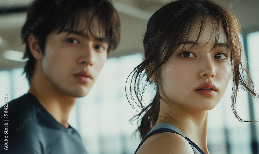 Stylish Sporty Couple Training in Indoor Stadium Stylish Sporty Couple Training in Indoor Stadium