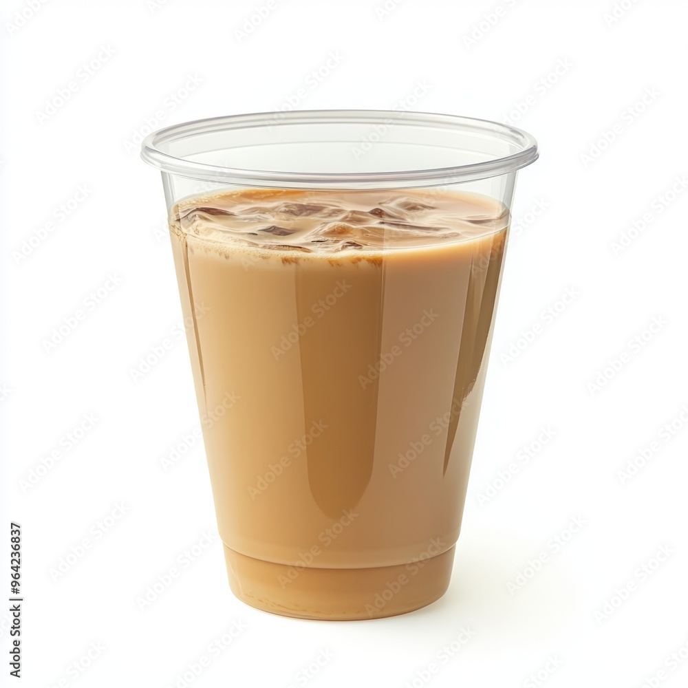 Latte Coffee in Clear Plastic Cup - Isolated White Background Latte Coffee in Clear Plastic Cup - Isolated White Background