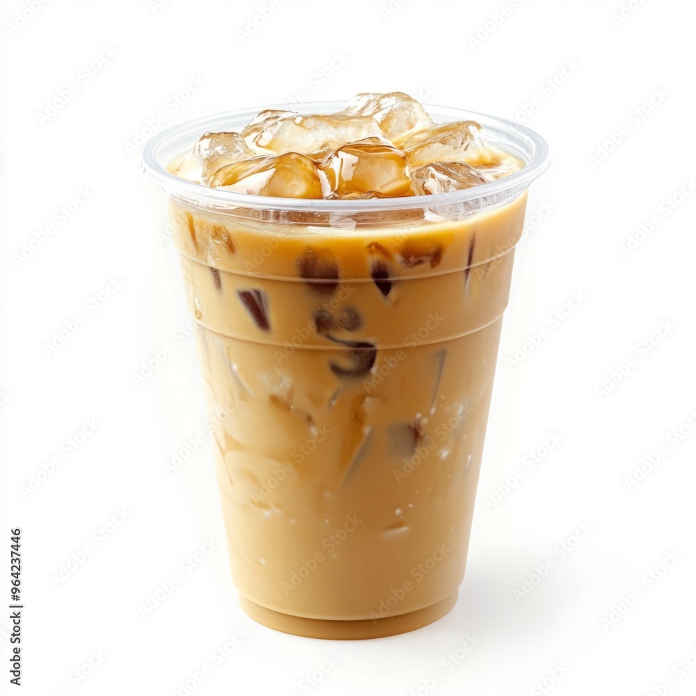 Iced Caramel Latte in Clear Cup - Studio Shot on White Background Iced Caramel Latte in Clear Cup - Studio Shot on White Background