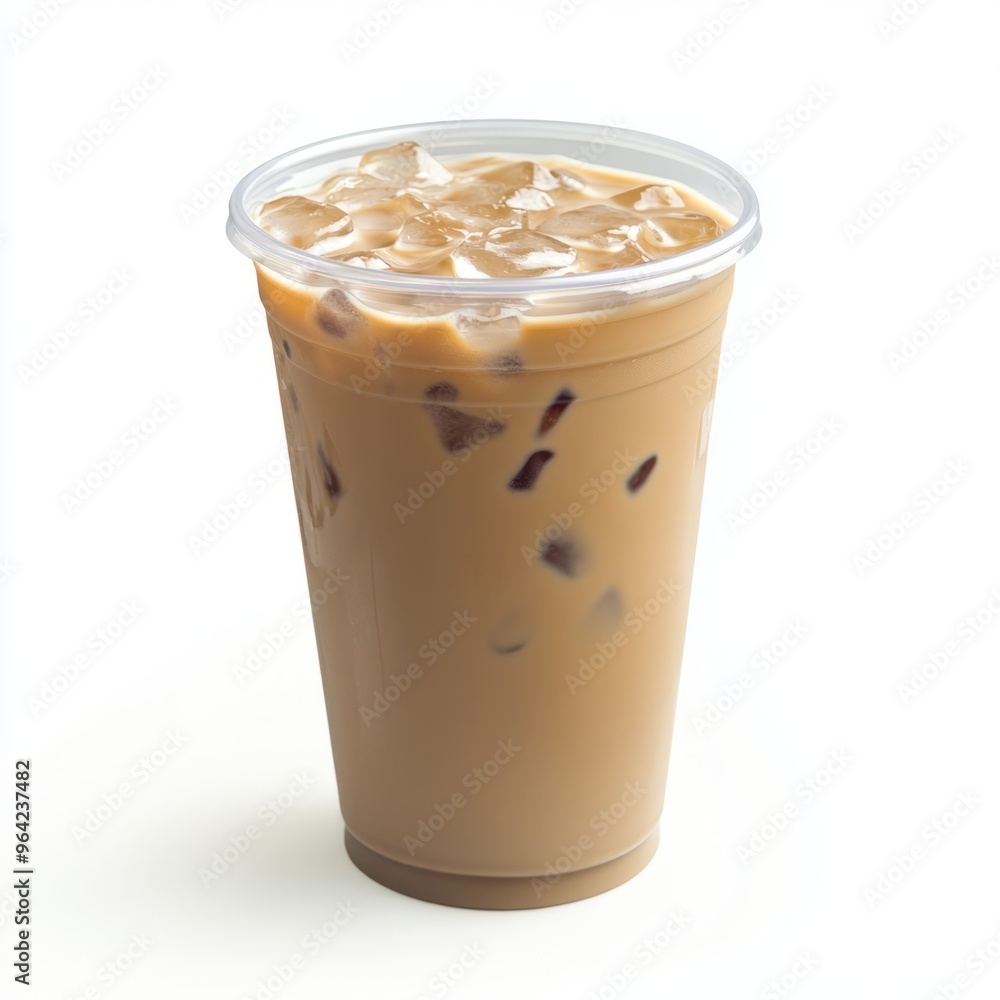 Iced Chai Latte in Clear Plastic Cup - Isolated on White Background Iced Chai Latte in Clear Plastic Cup - Isolated on White Background
