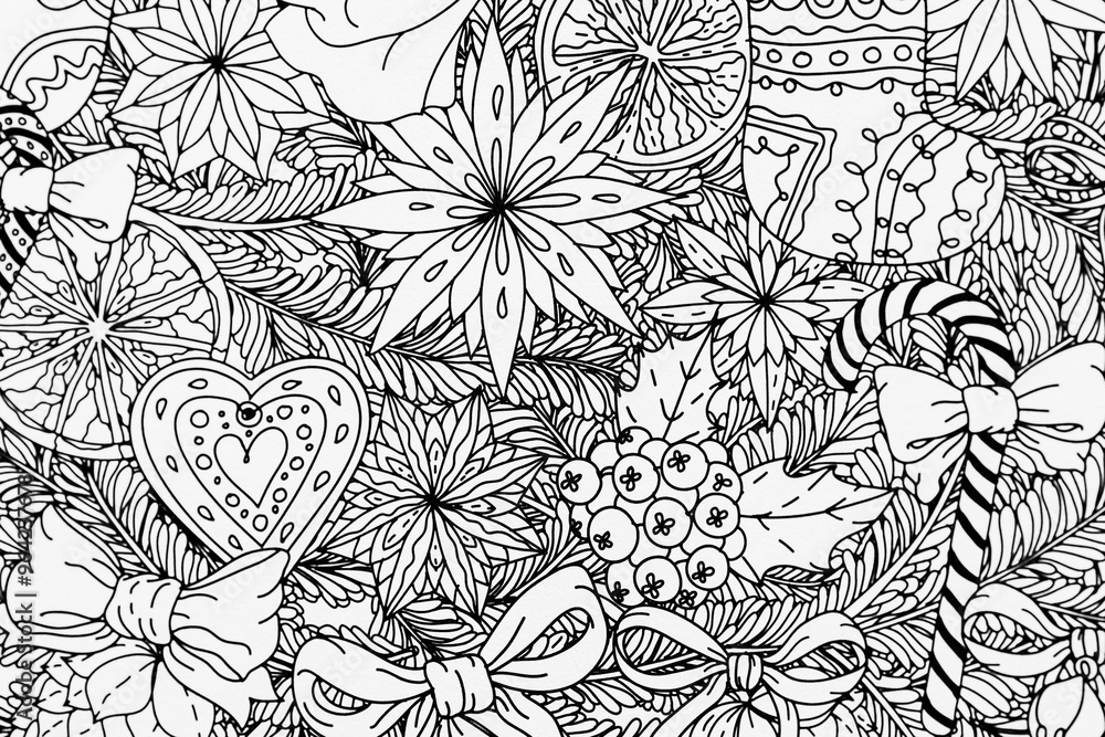 Arrière plan noir et blanc avec motif graphique mandala pour colorier