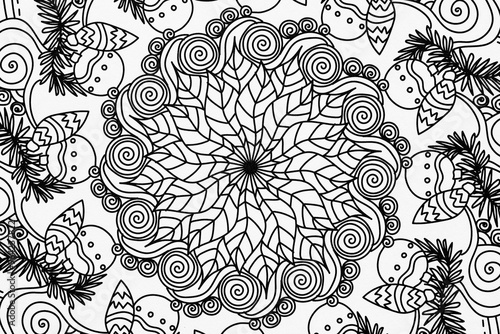  Arrière plan noir et blanc avec motif graphique mandala pour colorier