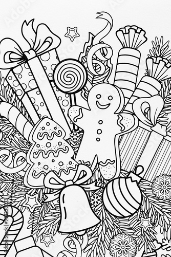 Arrière plan noir et blanc décoratif avec motif de fêtes de Noel