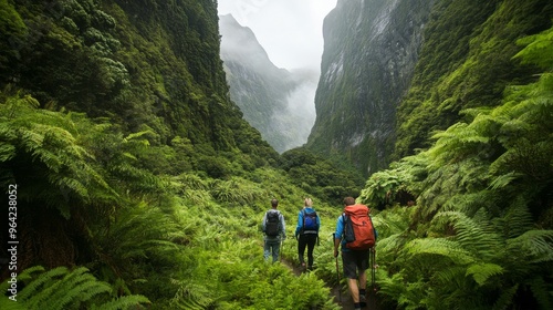 Adventure in Fiordland: A New Zealand Family Explores Towering Cliffs Amidst Lush Greenery