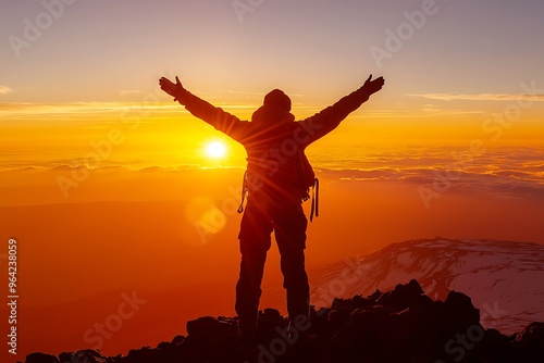 Sunset Victory: Embracing Nature at the Peak of Adventure