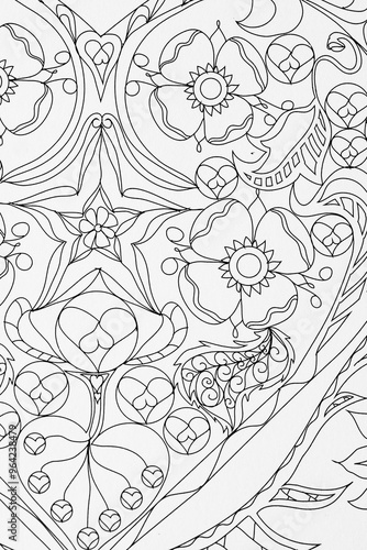 Obraz na płótnie Arrière plan noir et blanc avec motif floral paysage arbre nature pour colorier w salonie