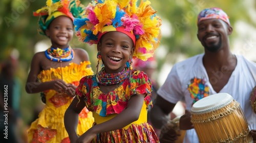 Joyful Haitian Family Celebrating Carnival in Port-au-Prince with Colorful Costumes and Festive Music
