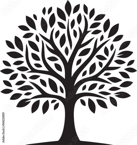 black tree silhouette vector, tree silhouette icon, simple tree decor silhouette vector,