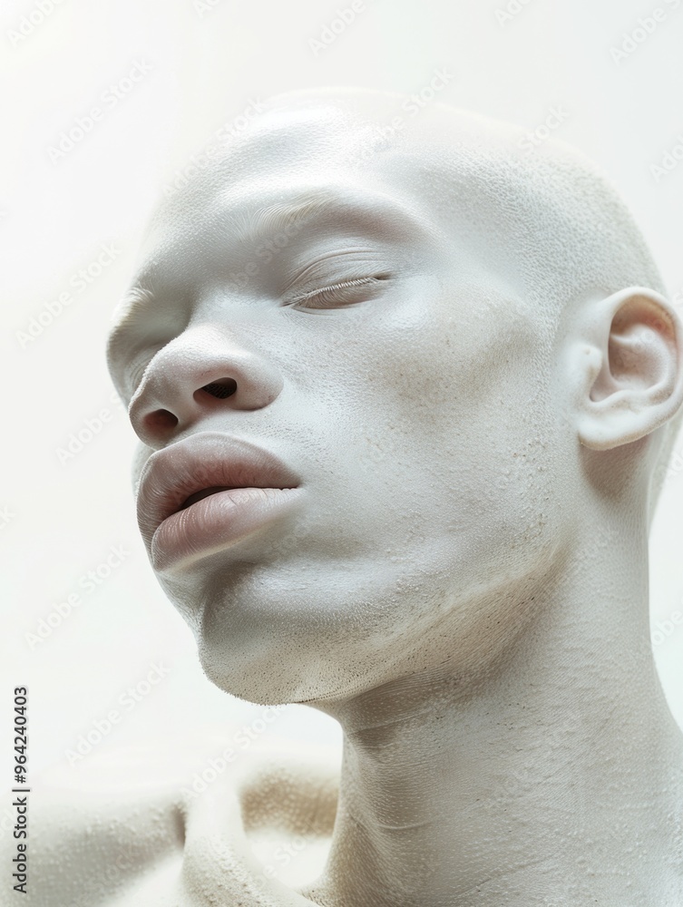 A man with a white face is shown in a portrait. The man's face is very pale and has a very white color A man with a white face is shown in a portrait. The man's face is very pale and has a very white color