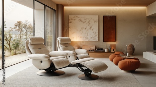 A high-end reclining sofa with an electric system and a smooth rocking feature photo