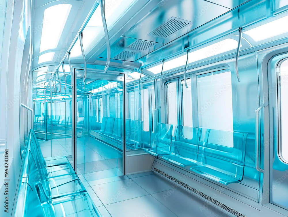 Obraz premium Subway visualization with augmented reality Transparent subway in studio drawing in blue colors