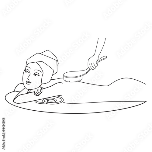 Vector illustration of a woman enjoying a relaxing spa treatment with a brush massage.