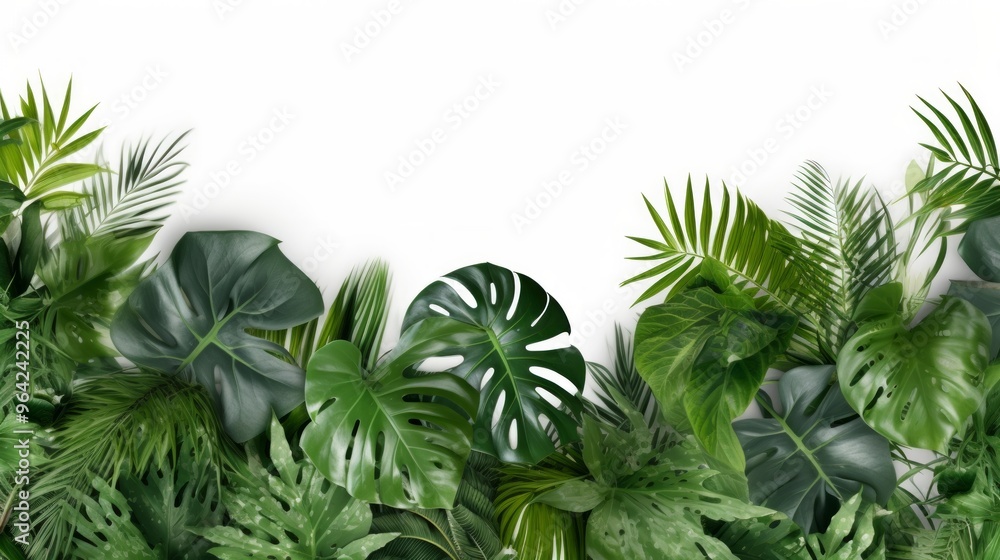 Tropical leaves foliage plant bush floral arrangement nature backdrop isolated on white background. Neural network ai generated art Tropical leaves foliage plant bush floral arrangement nature backdrop isolated on white background. Neural network ai generated art