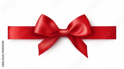 Red ribbon with bow isolated on white background for Christmas card design. Neural network ai generated art