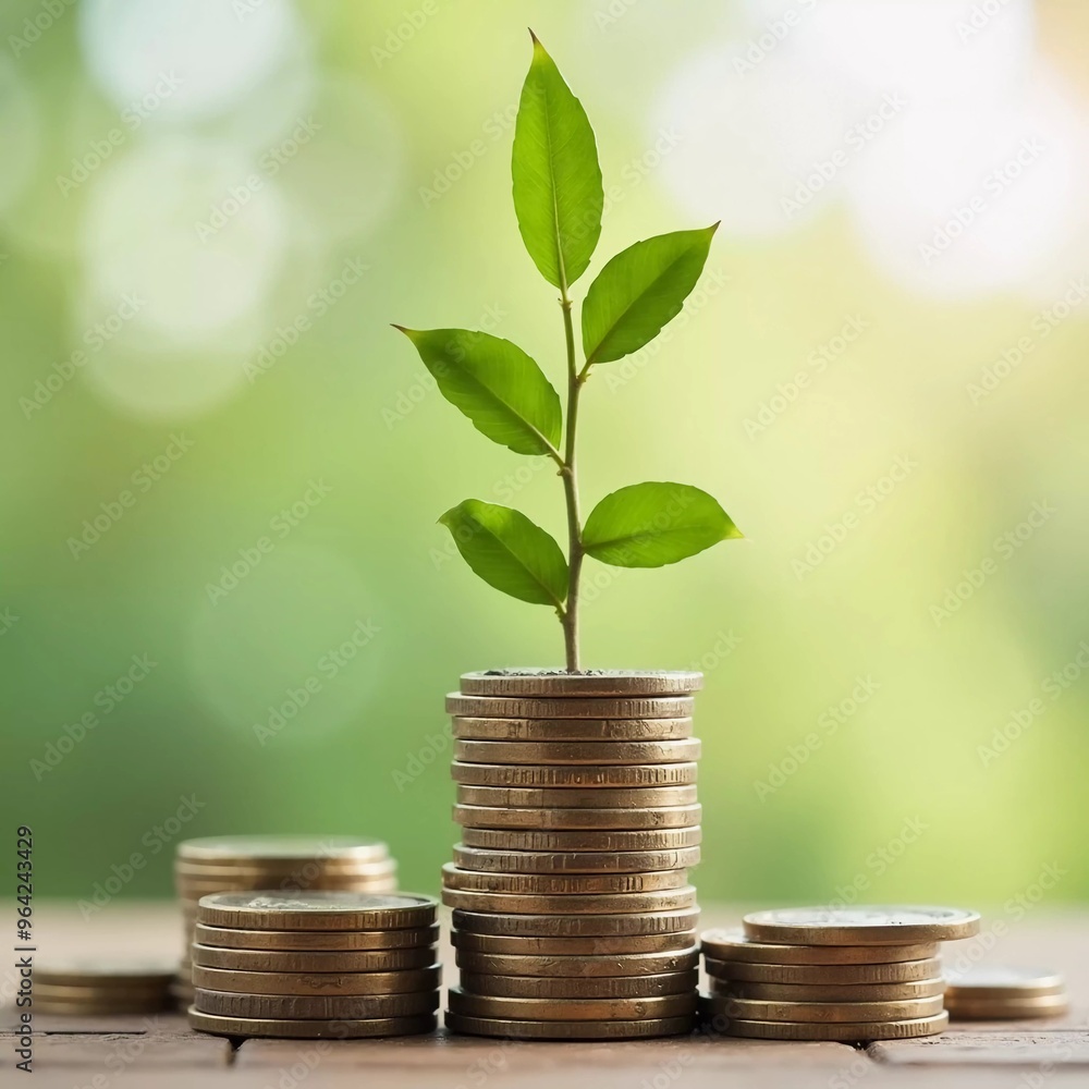Stack of coins growing into a tree, investment growth Stack of coins growing into a tree, investment growth