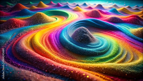 Dynamic background of swirling rainbow sand vortices with liquid textures, gradients, and faint glows