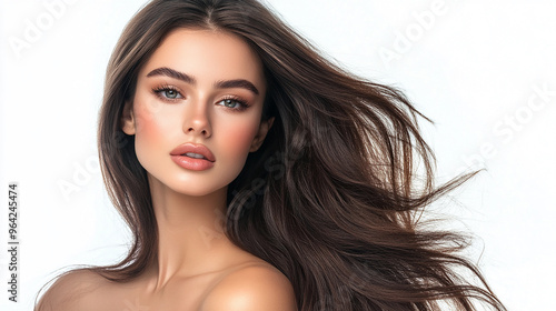 Portrait of Beautiful Young Woman with Healthy Long Hair