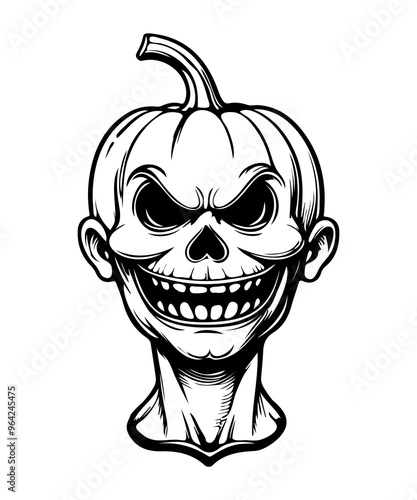 Halloween character face isolated on transparent background. Hand drawn vector illustration in comic style.