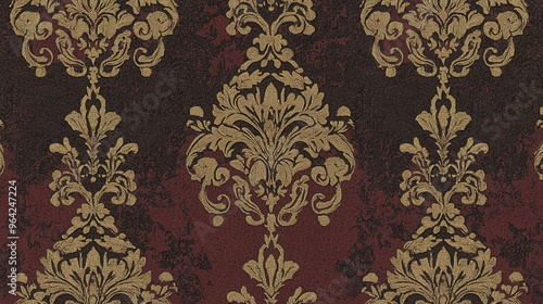 Elegant vintage floral pattern in rich maroon and gold tones enhancing interior decor styles and design aesthetics