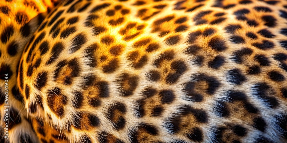 Close-up of a leopard's unique spotted fur texture glistening in the warm natural sunlight Close-up of a leopard's unique spotted fur texture glistening in the warm natural sunlight