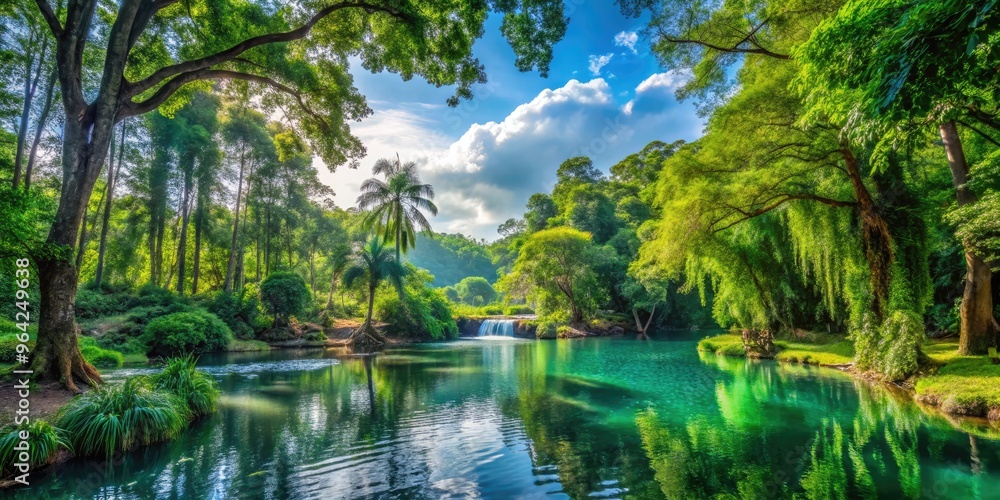 Captivating Nature Park With Towering Trees, Lush Vegetation, Sparkling Water, And Abundant Wildlife Captivating Nature Park With Towering Trees, Lush Vegetation, Sparkling Water, And Abundant Wildlife