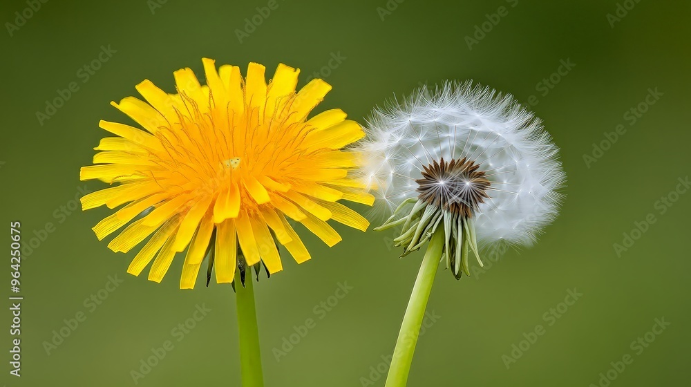 Two Dandelions, One in Bloom, One Ready to Fly Two Dandelions, One in Bloom, One Ready to Fly