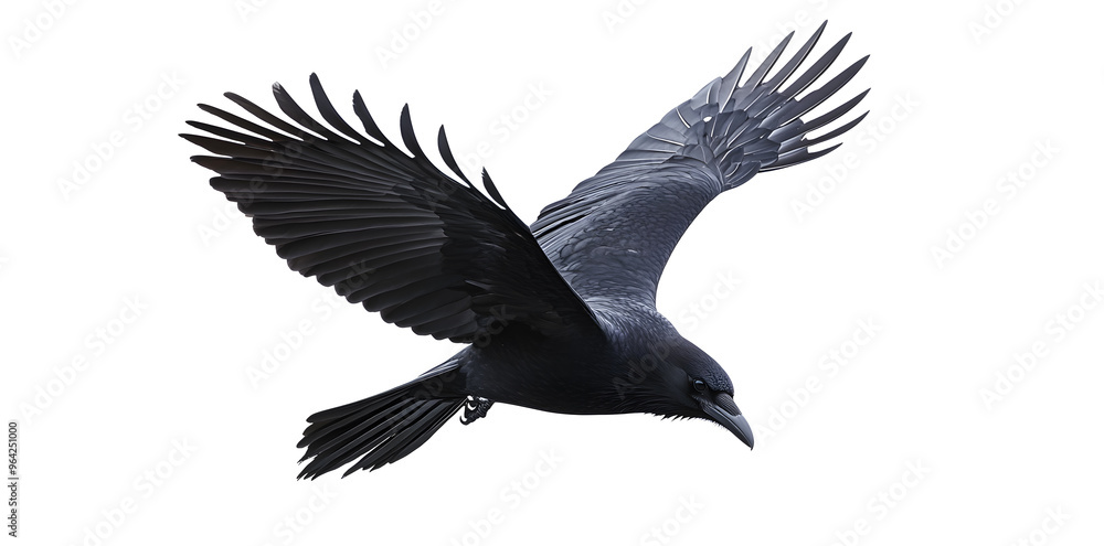 Fototapeta premium Beautiful black raven, crow in flight isolated on white background