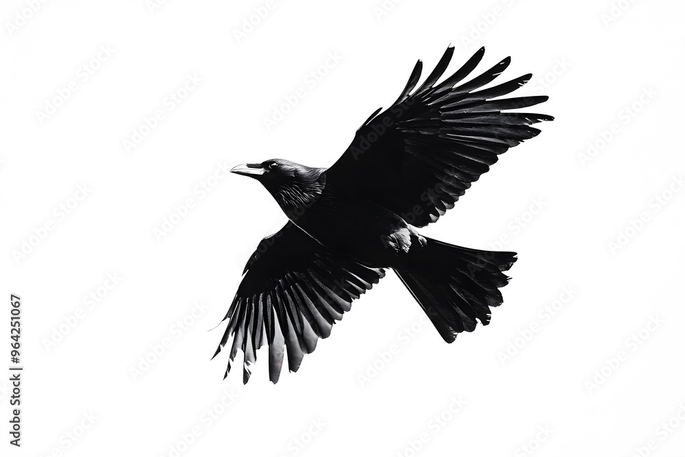 Beautiful black raven, crow in flight isolated on white background Beautiful black raven, crow in flight isolated on white background