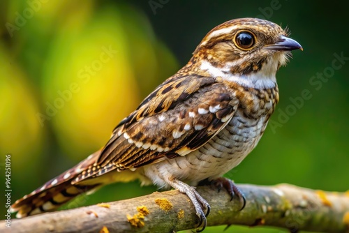 Close-Up Image Of Whippoorwill Bird Perched On A Branch With Brown And White Feathers And Mottled Markings photo