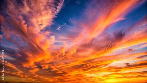 Soothing sunset sky with wispy clouds in hues of orange and pink