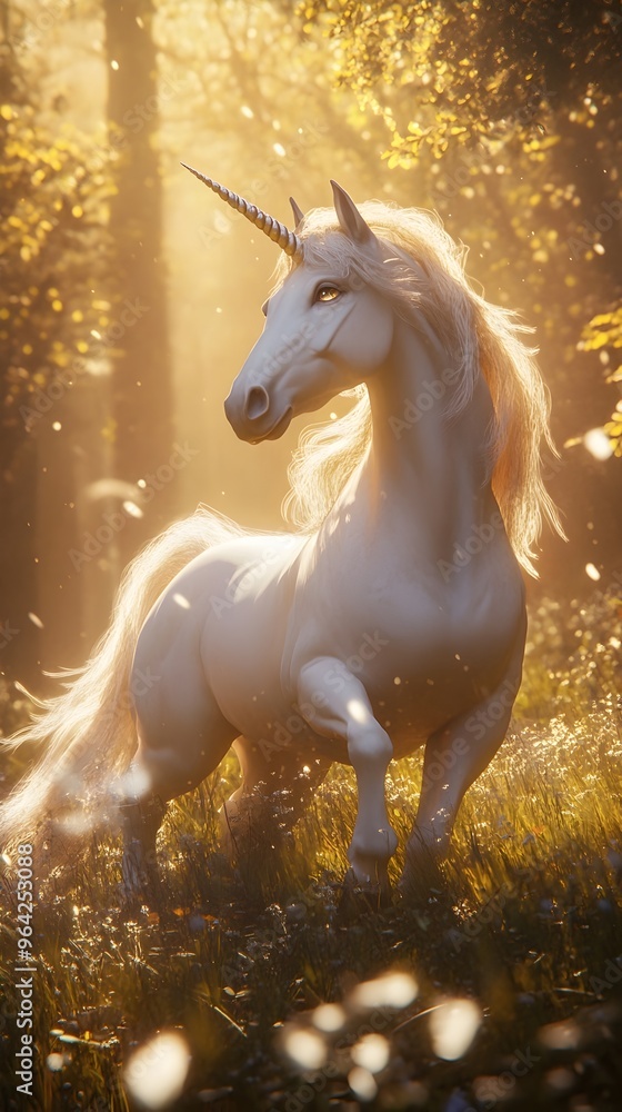 Captivating Unicorn with Prismatic Mane in Radiant Sun Dappled Meadow Captivating Unicorn with Prismatic Mane in Radiant Sun Dappled Meadow