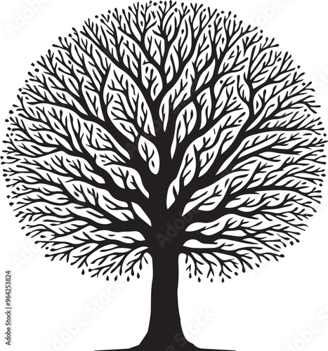 black tree silhouette vector, tree silhouette icon, simple tree decor silhouette vector,